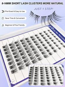 80Pcs C Curl Self Adhesive Individual Cluster Lashes 8-16mm DIY Lash Extension No Glue No Remover Needed Press On Segmented Cluster Lashes Natural Long Eyelashes Extension - 黑色 - 查看 6