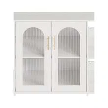 39.4in armario buffet de aparador con estante de almacenamiento, armarios de almacenamiento de madera con 2 puertas de vidrio, dos manijas de metal dorado, moderno armario de aparador para comedor, sala de estar, cocina, entrada, pasillo