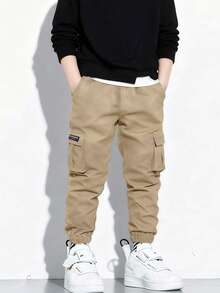 2pcs Young BoyFashionable Minimalist Multi-Pocket Cargo Pants, Versatile Sporty Design (Actual Size Runs Small, Suggest Ordering One Size Up Based On Product Images)