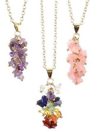 1件天然水晶石组合，包括绿松石、翡翠、黑曜石、粉晶、虎眼石、紫水晶、不对称形状珠子、复古手工吊坠、镀金项链，具有疗愈能量，波西米亚风格首饰