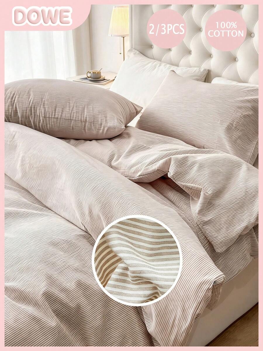 2/3pcs 100% Cotton & Linen Duvet Cover Set (1 Duvet Cover, 1/2 Pillowcases), Without Filler, Suitable For Men/Women Dorm, School Dorm, Dorm Decor, Minimalist Style, Also Suitable For Bedroom And Guest Room - Multicolor - View 1
