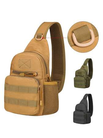 Bolso multifuncional para el hombro/cruzado con MOLLE, hebilla de conexión rápida para arnés de pecho, bolsa para senderismo al aire libre con bolsillo elástico para botella de agua