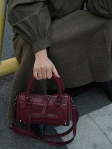 PU Material Burgundy Fashionable Punk Style Casual Shoulder Bag - Burgundy - View 11