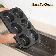 Silicone Muffin Pan For Baking, Regular Size Nonstick Cupcake Pan, 6-Cup Silicone Muffin Tin Dishwasher , Great For Muffin Cupcake Brownie Egg Tart - 黑色 - 查看 5