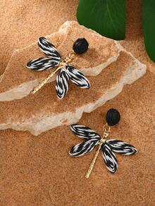 1 Pair Of Beach Vacation Style Dragonfly Black Earrings - Multicolor - View 5