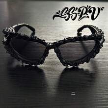 1pc Futuristic Punk Rock European & American Party Hip Hop Fashion Glasses, New Drip Glaze Asymmetrical Fashion Glasses, Personalized Drip Glaze Hip Hop Street Dark System Cyberpunk Fashion Glasses, Large Asymmetrical Frame European & American Dark System Personalized Fashion Glasses, UV Protection Holiday Party Drip Glaze Goggles, Street Fashion Glasses, Handmade Drip Glaze Spiky Punk Cool Fashion Glasses - Multicolor - View 4