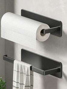 2 piezas/1 pieza Soporte de hierro para papel higiénico, dispensador de papel higiénico, caja de pañuelos, soporte para rollos de papel higiénico, apto para toallas, film transparente, estante de ropa, sin necesidad de perforar