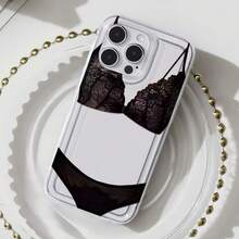 Funda para teléfono con diseño de conjunto de lencería de encaje negro, compatible con iPhone 16, 15, 14 Pro Max, 13, 12, 11, XR y XS Plus. Fabricada en silicona TPU, ofrece protección contra golpes y caídas, además de una excelente sensación al tacto. Es el regalo ideal para familiares, amigos y seres queridos. - transparente - Ver 3