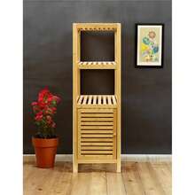 Bamboo 3-Tier Floor Organizer With Shutter Door, Freestanding Storage Tower For Bathroom, Bedroom, Kitchen, Laundry Room Natural Bamboo - Natural - View 3