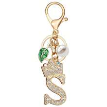 Bling Crown Letter Keychain Pearl Leaf Charms For Key Handbag Backpack Bag Alphabet Key Chain Initial Accessories