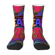 1 Pair Retro 80s  Graphic Crew Socks - Bold Neon Colors (Pink, Blue, Yellow, Orange, Black) - Seamless Breathable Socks With Stretchy Spandex Blend - Machine Washable Unisex Gift For Men & Women - Birthday, Anniversary Present - Funky Casual Attire, Playful Sock Design, Durable Material, Fashion Enthusiasts - [多色的] - 查看 3