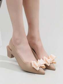 Women's Casual Pointed Toe Bowknot PVC Synthetic Leather Chunky Heel Sandals, Suitable For Spring And Summer - Apricot - View 2