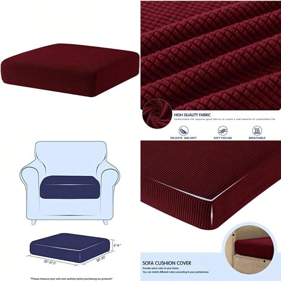 SUBRTEX - Funda de cojín elástica Suave para sofá, Funda de Asiento de Elastano, Adecuada para 1-2-3 Asientos, Repuesto para Protector de Muebles (Azul Claro, )(Pequeño Vino) - Multicolor - Ver 1
