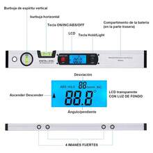 Aleación de aluminio digital Buscador de ángulo magnético Inclinómetro Medidor Medidor Transportador Nivel 4 x 90 °, nivel digital preciso, Nivel Espiritual - Plateado - Ver 2