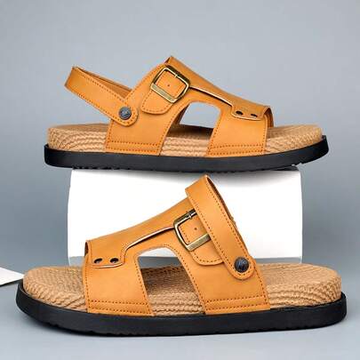 Sandalias casuales de verano para hombres, calzado deportivo juvenil antideslizante, resistente al desgaste, sandalias de playa, slip-on, de cuero con suela blanda y transpirable, zapatos para conducir de talla grande