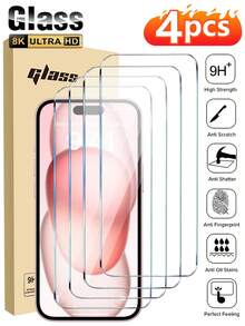 4PCS HD Anti-Fall Screen Protection Tempered Film Compatible With IPhone17/17Pro/17Promax/16/15/14/13/12/11/Xr/Xs/X//16Pro/16Promax Explosion-Proof Shatterproof Scratch Proof And Waterproof Glass Phone Toughened Film - Clear - View 32