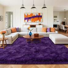 Ivory Fluffy Shag Rug For Bedroom, Soft Plush Shaggy Area Rug For Living Room, Modern Cozy Carpet, Non-Slip Backing, Bonus 4 Rug Grippers Included, Dorm Home Decor, Sizes 4x6 5x7 6x9 8x10 9x12, Royal Purple Rug - 葡萄紫 - 查看 3