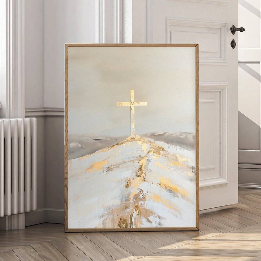 1件，帆布墙画，带框墙画，基督教墙饰圣十字架，现代金米色家居装饰，十字架基督教复古油画，宗教艺术品，圣经主题墙饰，基督教艺术礼品，帆布印刷装饰画，房间装饰，宿舍装饰，卧室装饰，复活节装饰，海报，节日装饰 - 彩色 - 查看 1