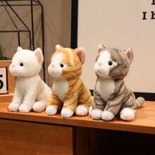 逼真猫咪毛绒娃娃，柔软填充小猫玩偶，可爱舒适毛绒玩具，适合儿童，可作桌面装饰，男孩女孩生日礼物，复活节和情人节礼物，女友睡眠枕 - 彩色 - 查看 4