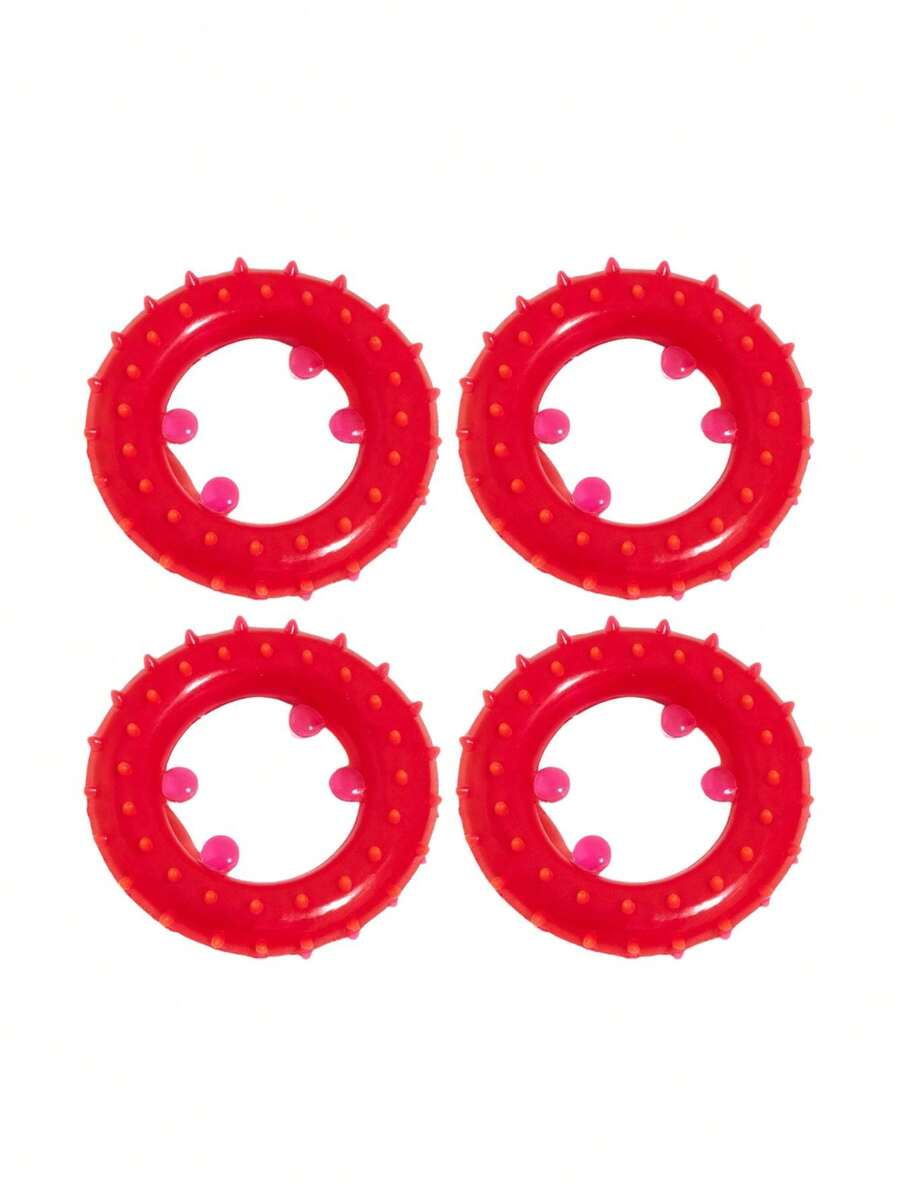 Set Of 4 Neon Pet Teething Rings, 7cm, , Durable - Rosa Fucsia - Ver 1