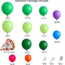 120 Pieces Pizza-Themed Birthday Party Decoration Balloon Arches. Includes Light Green, Dark Green, Fruit Green, Red, Orange, Blue, Purple And Pizza Aluminum Film Balloons. Suitable For Boys And Girls' Birthday Parties, Baptisms, Gender Reveal, And Cartoon Party Decorations. - Multicolor - View 3