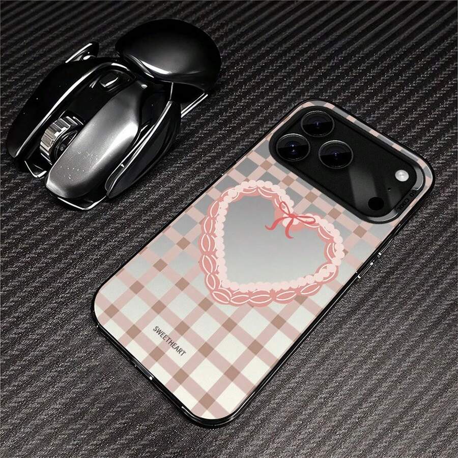 Phone case suitable for S25, S24, S23, S22, S21, S20, A03CORE, A04, A05S, A06, A13, A16, A32, A35, , A54, A34. Gift for friends, gift for family, couple's style, unisex. Halloween gift, Easter gift. Silver phone case. - Patrón en forma de corazón de concha de color plataOFRY - Ver 1