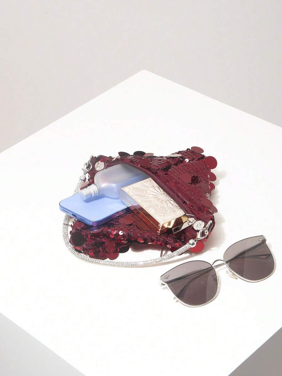 迷你钱包、新娘派对包、亮片包、舞会礼服包、舞会礼服配饰、创意包、婚礼用品、女士礼物、圣诞包、情人节包（图案随机） - 酒紅色 - 查看 1