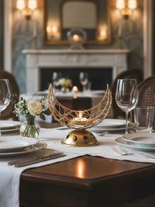 1 قطعة/مجموعة حامل شمعة نصف دائري من المعدن الأسود/فانوس رمضان/حامل شمعة/حامل شمعة زجاجي مقاوم للرياح، مناسب للديكور المنزلي اليومي، مثل زاوية المكتب - الذهبي - مشاهدة 6