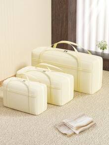 1PC Say Goodbye To Messy Rooms With This Large-Capacity Fabric Zipper Storage Bag. Features Thickened Fabric, Full-Coverage Dust And Moisture Protection, And Wide Handles That Won't Dig Into Your Hands. Perfect For Moving, Wardrobe Organization, And Bedroom Storage. - Champagne - View 6
