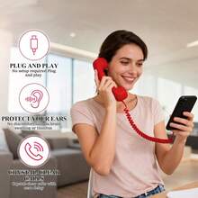 Retro Phone Handset For Apple & Android, Cell Phone Receiver With Microphone & Speaker, Vintage Old School Telephone Handset For Mobile Phones, 90s Style Prop For Photos(Red,Type-C) - 紅色 - 查看 5