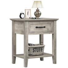 Mesita De Noche De Estilo Industrial con Cajón y Estantes Abiertos, Que Sirve como Mesa Auxiliar Versátil para Dormitorios, Oficinas y Salones. - Gris Claro - Ver 1