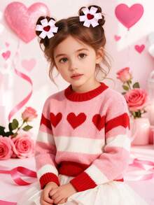 2pcs New Year 2026 & Valentine's Day Hair Clips For Girls, Pink Red Heart Hair Barrettes Compression Clips Flower Hairpins, Sweet Princess Hair Accessories For Girls Gifts,Spring,Daily - Multicolor - View 3