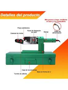 Kit de Soldadura Térmica, con 3 Boquillas (20mm a 63mm), Herramienta para Soldar Tuberías de Plástico PE/PPR/PB - Tipo de Enchufe A USA (110-127V) - Ver 11