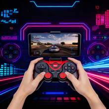 El mango de juego Bluetooth inalámbrico está conectado directamente al sistema iOS android. La batería tiene una larga vida útil y es adecuada para computadoras móviles / - Negro - Ver 9