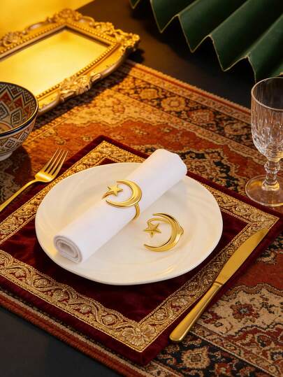 2-12pcs Zinc Alloy Moon & Star Napkin Rings, Suitable For Ramadan Table Decor, Home Decor, Festivals, Parties