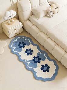 1件装清新蓝色花卉长地毯，卧室床边装饰垫，ins风蓝色花卉绒面地毯，尺寸不规则，允许1-5厘米裁剪误差，走廊长地毯，地毯，长地毯，小地毯，垫子，家居装饰，客厅地毯，客厅家居装饰，房间装饰，加厚地毯，绒面地毯，秋冬地毯，加厚/绒面，可水洗地毯