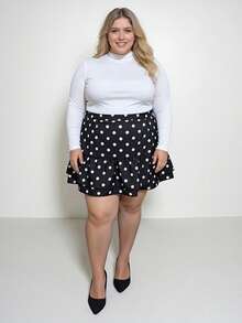 Women's Plus Size Skirt Stylish Dot Print High Waist Ruffled Hem A Line Skirt For Spring/Summer - Black - View 5