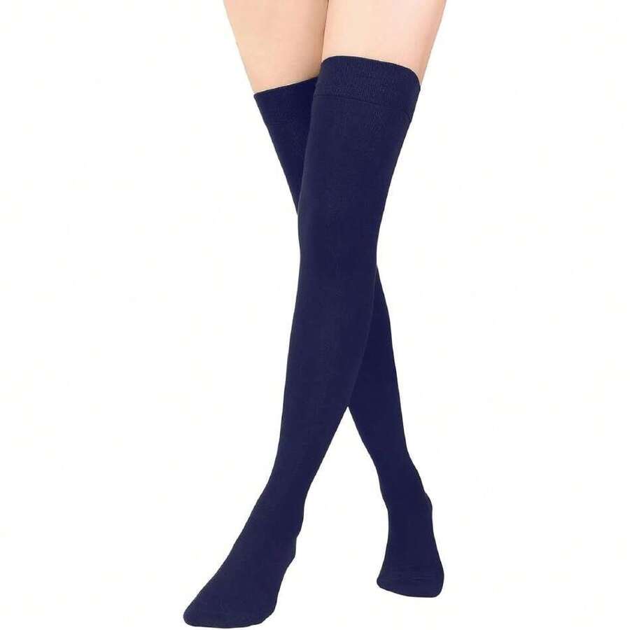 Thigh High Socks Long Over Knee High Socks For Women Casual Athlete Striped Knee High Stocking,36066835 - 藍色 - 查看 1