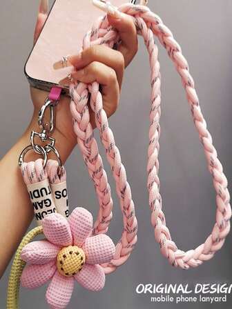 2026 Spring Festival, Valentine's Day, Anti Lost Phone Case Heart-Shaped Pendant Universal Phone Hanging Rope, Crossbody Style Sunflower Three Strand Ponytail Phone Hanging Rope Ins Back Rope Fashionable Small Fresh Outdoor Hiking Sturdy, Suitable For Outdoor Travel And Hiking, Suitable For Both Men And Women, Can Also Be Used As A Long Strap Phone Holder, Smartphone Wristband, Smartphone Protective Case Lanyard And Keychain.