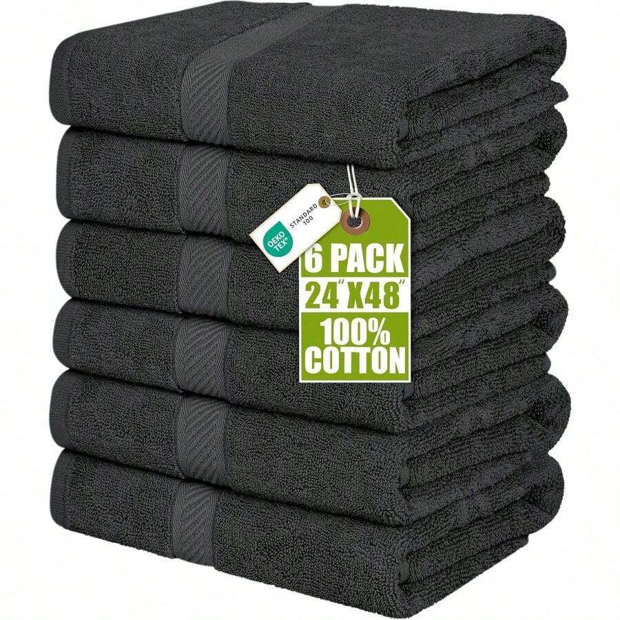 Toallas de baño medianas de 100% algodon hilado en anillo 24 x 48 pulgadas ligeras y altamente absorbentes secado rapido ideales para hotel spa y baño gris - Gris - Ver 1