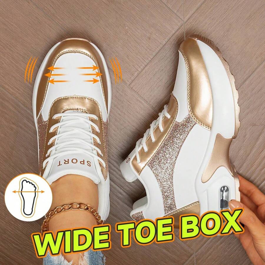 Women's Wedge Heel Thick Soled Sports Shoes, Comfortable And Versatile, Thick Soled Breathable And Height Increasing Women's Shoes - 白金 - 查看 1