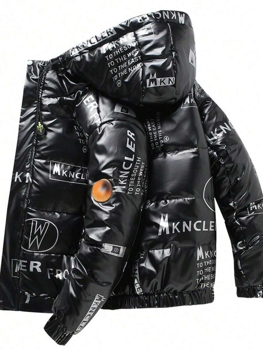 Men Winter Coats Wash Free Short Thickened Hooded Waterproof Jacket New Style Outdoor Windbreaker Cotton Padded Coat For Youth Students - 黑色 - 查看 1