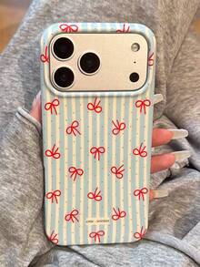 可爱白蓝蝴蝶结元素时尚手机壳，甜美全屏红色蝴蝶结波点蓝白条纹IMD手机壳，兼容 17 Pro Max、17 Pro、17、16 Pro Max、15、14 Plus、13、12、11 Pro Max、17 Air，可爱柔软后盖，时尚保护壳，女孩春季礼物 - 蝴蝶結波點 - 查看 3