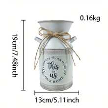 Distressed White Metal Decorated Milk Can Vase, Vintage Iron & Jute Rope Tie, Printed "This Is Us" Warm Slogan, Relaxed Atmosphere. Can Be Used As A Flower Vase For Dried Flowers Or A Storage Jar, Suitable For Nordic, Minimalist Style Desktops, Entryways, Home Decor - Gentle Yet Practical. - Level 4 Double-eared Pot 2 - View 4
