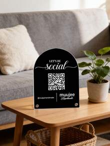 1pc Customized Curved Qr Code Sign, Social Media Sign - Can Scan Qr Code Desktop Sign, Suitable For Small Business Social Media, Can Customize Salon, Restaurant, Bar Signs
