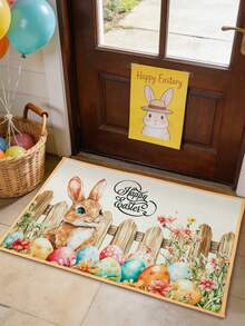 1Pc Easter Crystal Velvet Doormat,Happy Easter Welcome Carpet With Easter Egg And Bunny Design,Easter Party Decor,Front Door Washable Rugs,Dirt-Resistant Floor Mat,Easter Decorations For Home,Room Decor,Kitchen, Living Room Entrance Mat ,Laundry Room Decor,Easter Egg Hunt Party Supplies,Easter Gifts,Spring Decorations,Spring Party Supplies - Multicolor - View 10