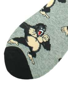 1 Pair Roaring Gorilla Pattern Men's Crew Socks - Multicolor - View 6