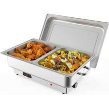 Servidores y calentadores eléctricos de buffet de platos de chafing, calentadores comerciales de alimentos de acero inoxidable con pantalla de control de temperatura de la sartén para restaurantes, fiestas y festivales - 1/2 tamaño completo + 1/2 medio tamaño - Ver 1