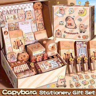 3 Sets Of Basic/Deluxe/Premium Capybara Themed Stationery Sets, Ideal Christmas Gifts For Boys And Girls, Suitable For Learning Rewards, Birthdays, Classrooms, Back To School. High-Quality Study Supplies For Students And Animal Lovers, Available In 3 Stationery Set Options (Some Color/Style May Be Random)