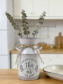Vintage Iron & Rope Tied "This Is Us" Slogan Decor, Distressed Gray & White Finish, Versatile As Flower Vase For Dried Flowers/Eucalyptus Or Storage Jar, Fits Minimalist, Scandinavian Home Decor, Practical & Decorative - Four Seasons Double-eared Teapot 1 - View 9